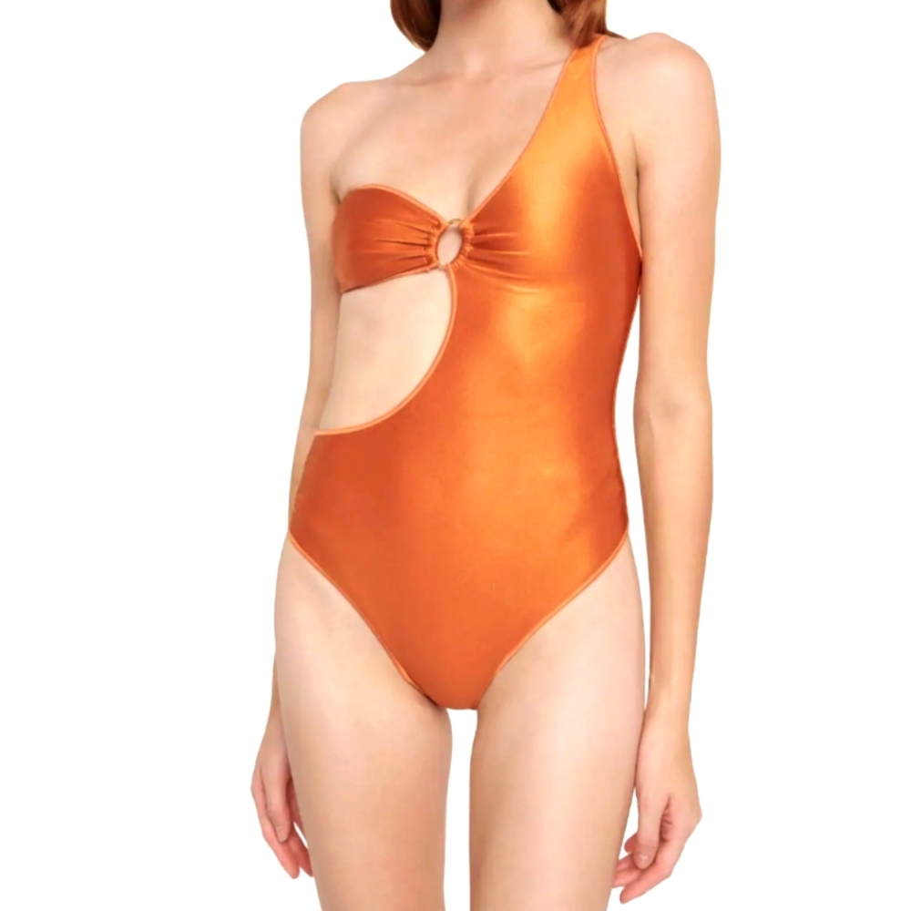 Oseree Orange One-Shoulder Swim One Piece